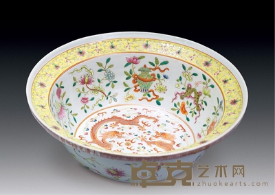 清 粉彩云龙八宝纹折沿盆 高13cm;直径37cm
