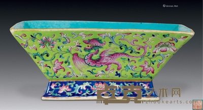 清咸丰 黄地粉彩凤纹长方盘 长22cm;宽15cm;高8.5cm