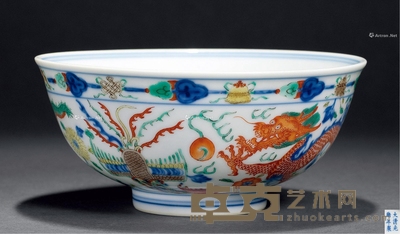 清光绪 五彩龙凤纹碗 直径14.3cm