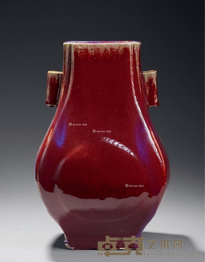 清同治 窑变釉贯耳瓶 高30cm