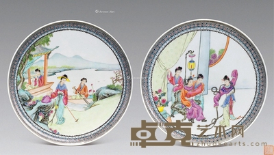 民国 粉彩红楼梦故事盘 (一对) 直径25cm