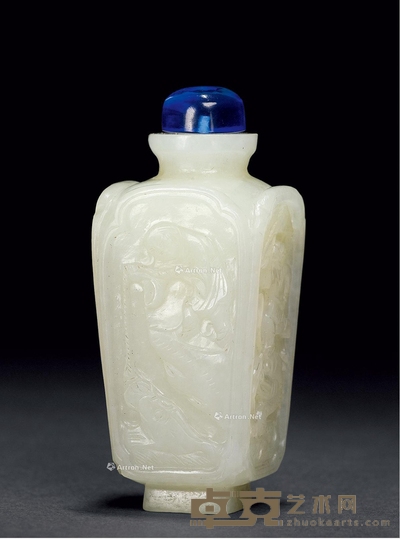 清 白玉开光人物故事鼻烟壶 高6.6cm