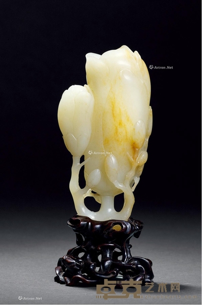 清 白玉玉兰花插 高11.5cm