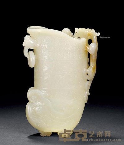 清乾隆 白玉夔凤纹活环耳杯 高16cm