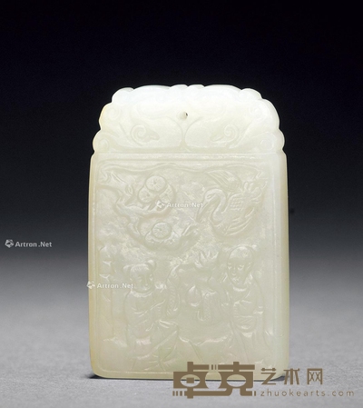 清中期 白玉松鹤延年牌 长5.2cm；宽3.6cm