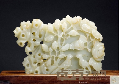 清中期 白玉雕花鸟诗文山子 长27.5cm；宽17.5cm
