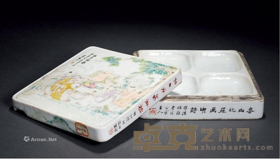 清 浅绛彩四方调色盖盒 长15.8cm;宽15.8cm