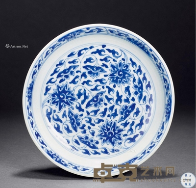 清康熙 青花缠枝花卉盘 直径15.5cm