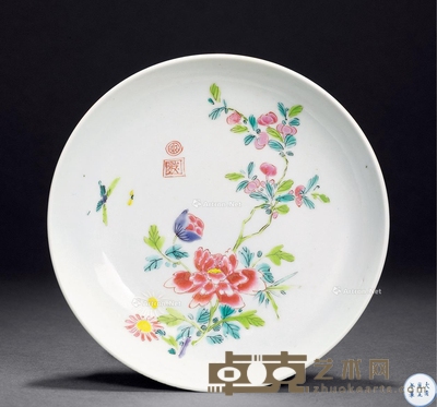 清雍正 粉彩花蝶盘 直径15.5cm