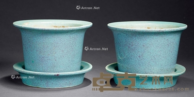 民国 炉钧釉花盆 （一对） 直径17cm