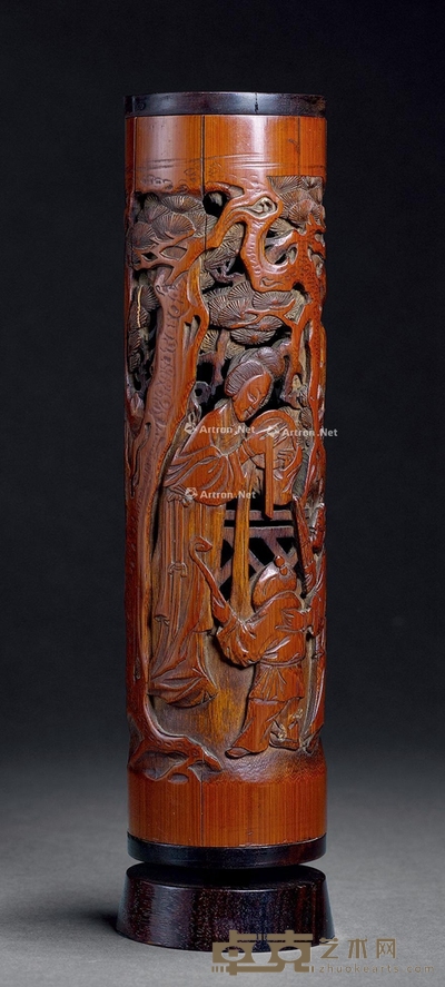 清 竹雕婴戏香筒 高22.8cm