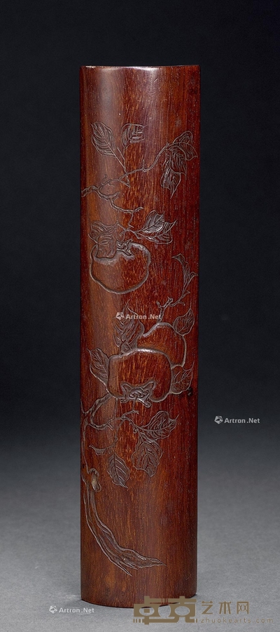 清 竹雕花卉臂搁 长23cm