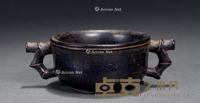 清 紫檀竹节耳小杯 长11cm