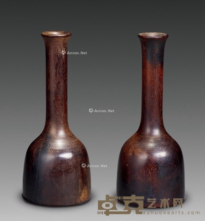 清 紫檀花插 (一对) 高12cm