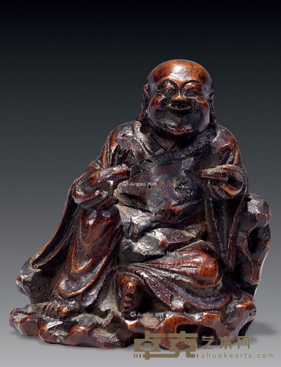 清 竹根雕刘海戏金蟾 高7.5cm
