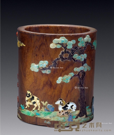 清 嵌宝黄花梨笔筒 高14cm;直径12.5cm