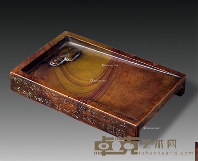 清 高凤翰铭红丝抄手砚 长16.5cm；宽10.7cm；高2.5cm