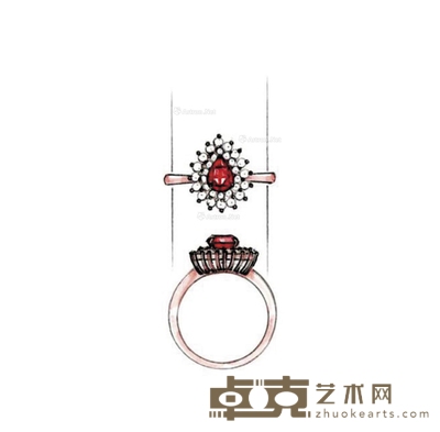 莫桑比克红宝石配钻石戒指 --