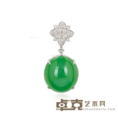 缅甸天然翡翠配钻石旦面吊坠 --