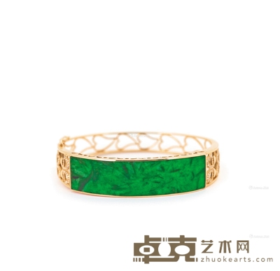 缅甸天然翡翠配钻石花青手镯 --