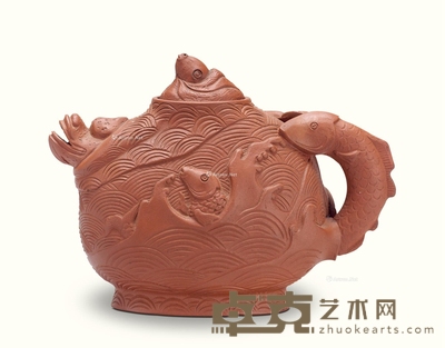 清早期 朱泥鱼龙水注 长13.5cm；高20cm