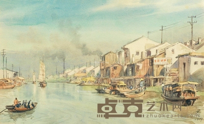 潘思同 1957年作 运河行舟 17.5×29cm