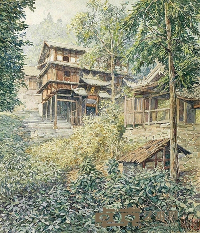潘思同 1930年作 庙前 30×25.7cm