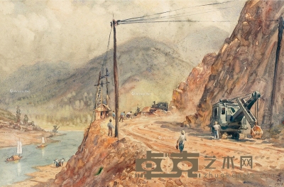潘思同     1958年作 新安江开路 24×37cm