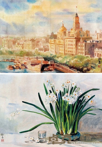 李詠森 外滩 水仙 (一组两幅) 38×55cm×2