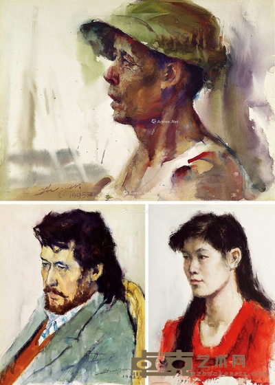 黄增炎     1991年作 1993年作 1995年作 肖像 （一组三幅） 54×40cm×2；40×54cm