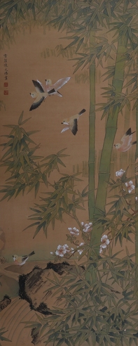 竹鸟立轴