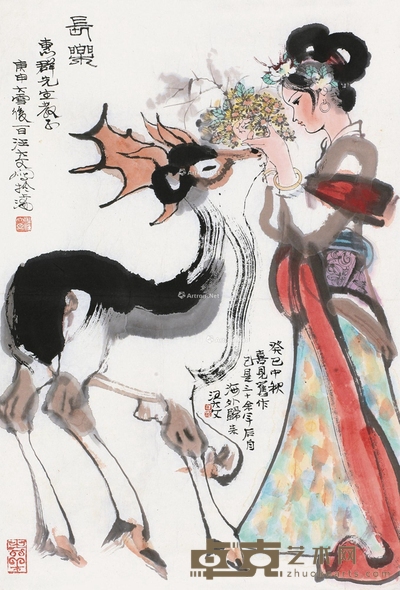 汪大文 1980年作 长乐图 68×46cm