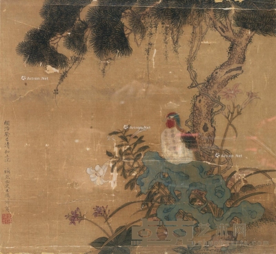 王端淑     1653年作 松石锦鸡图 27×30cm