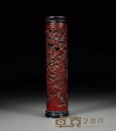 清·竹镂空雕人物香筒 高：17.5cm