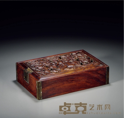 清中期·黄花梨镂雕麒麟纹屉盒 高：5.5cm 长：22.5cm 宽：15.2cm