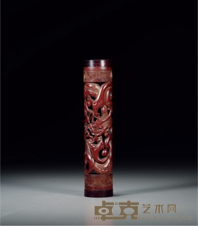 明·竹雕螭龙纹香筒 高：18.4cm