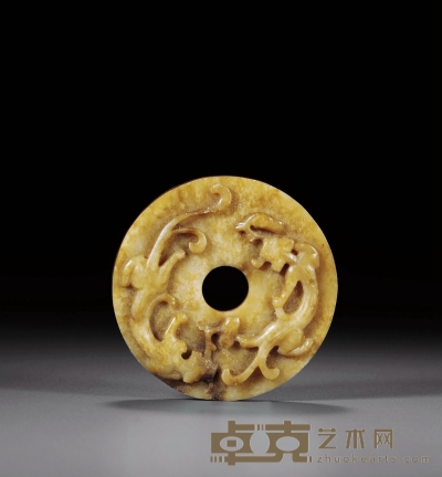 明·玉雕螭龙纹璧 直径：7.2cm