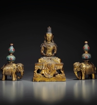 清乾隆·铜鎏金无量寿佛及太平有象一组三件