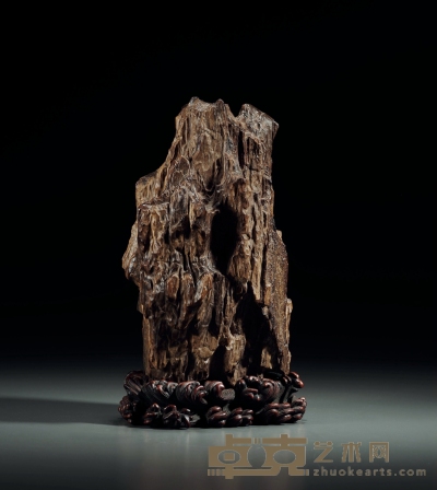 清·木化石供石摆件 带座高：22.6cm