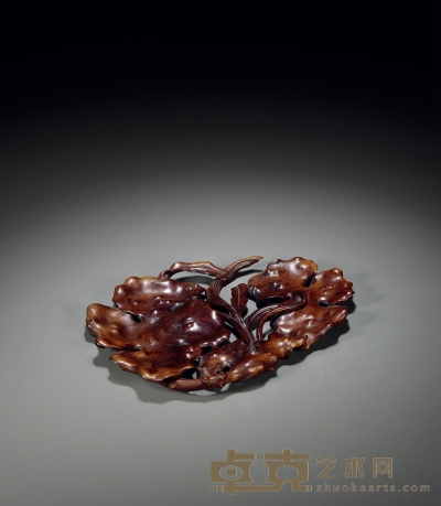 清 黄花梨雕兰石纹摆件 长23.7cm