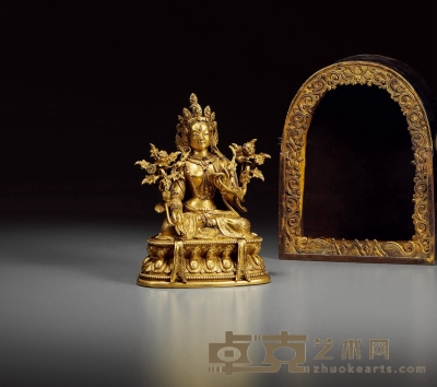 清康熙 铜鎏金白度母像及嘎乌 （一组两件） 佛身高11.5cm；噶乌盒高13.5cm