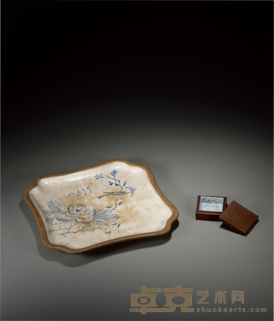 民国·柏寿款段泥赏盘及紫泥印泥盒各一件 25.2×25.8cm（赏盘）；2.6×5.6 （印泥盒）