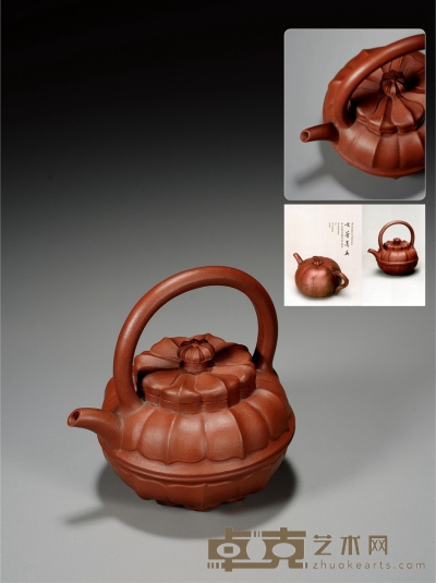 清早期·朱泥菱花提梁壶 11.2×11.1cm