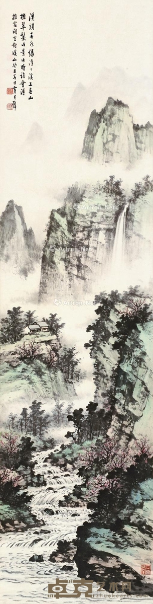 黄君璧     1973年作 青绿山水 132×33.5cm