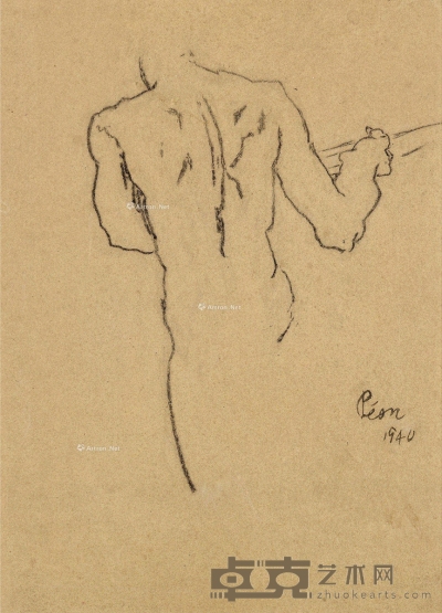 徐悲鸿     1940年作 男人体背部速写 39.3×28.4cm