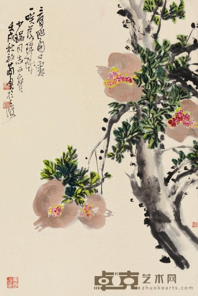 曹简楼 1982年作 石榴花开 68×45.5cm