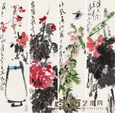 吴冠南     2014年作 花卉 69×17cm×4