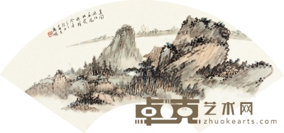 1934年作 山水（延江） 扇面 设色纸本 18.5×51cm
