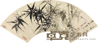 竹石图 扇面 水墨纸本 16.5×51cm