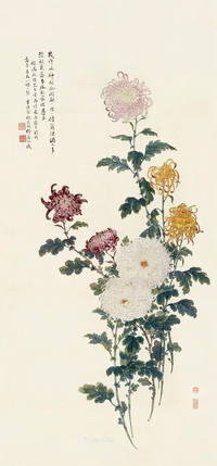 1921年作 菊花 立轴 设色纸本